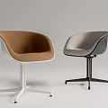 Modern Office Chairs With Brown Gray Curved Backrest And White Black Star Bases