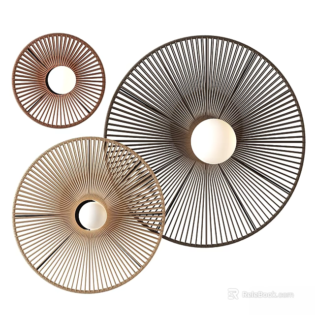 Modern Circular Wall Lamps With Radial Lines Design And Metal Frame 3d model 