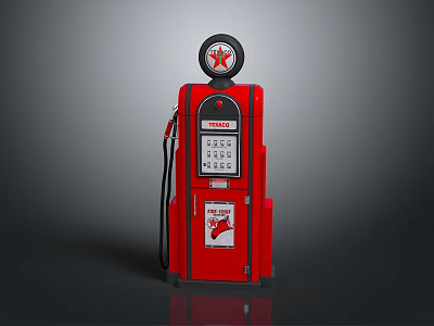 Vintage Red Gas Pump With Retro Design Analog Display And Fuel Hose 3d model
