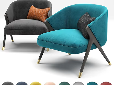 Modern Accent Chairs with Teal and Gray Upholstery Pillows Black Metal Legs and Gold Tips 3d model