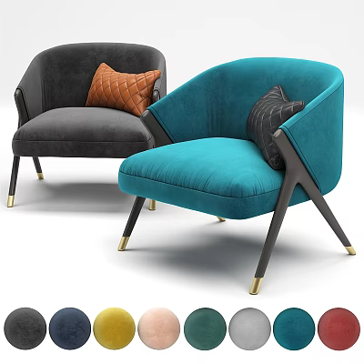 Modern Accent Chairs with Teal and Gray Upholstery Pillows Black Metal Legs and Gold Tips 3d model