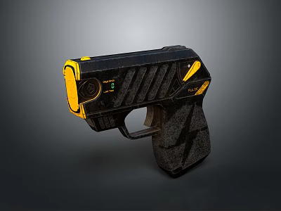 Modern Black and Yellow Tactical Pistol with Ergonomic Textured Grip Design 3d model