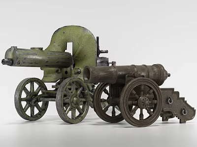 Vintage Historical Weapon Artillery Model with Metal Wheels and Detailed Structure 3d model