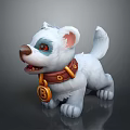 Game Movie Character White Puppy with Blue Eye Circles Brown Collar and Golden Pendant