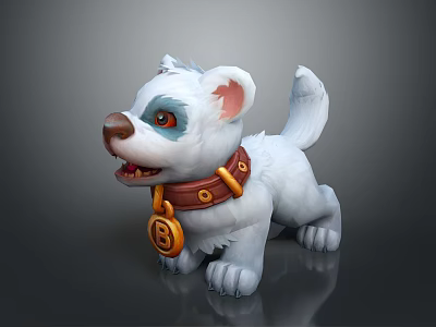 Game Movie Character White Puppy with Blue Eye Circles Brown Collar and Golden Pendant 3d model