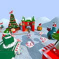 Festive Christmas Scene With Decorated Tree Castle Snowman And Candy Decorations