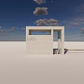 Modern White Entrance Gate With Slatted Structure And Blue Sky Background 3d model