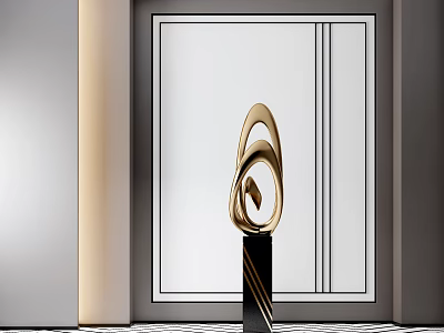Modern Interior Decorative Ornament Set With Golden Abstract Sculpture And Black Base 3d model