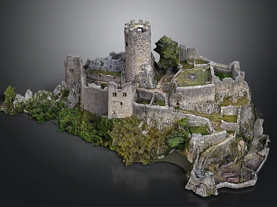 Scenic Landscape of Ancient Castle with Stone Tower and Green Vegetation 3d model