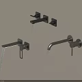 Wall Mounted Black Faucets With Running Water In Contemporary Bathroom