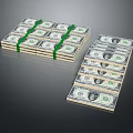 Dollar Bill Design Decorative Ornament Set with Green Rubber Bands Stacked and Scattered Arrangement