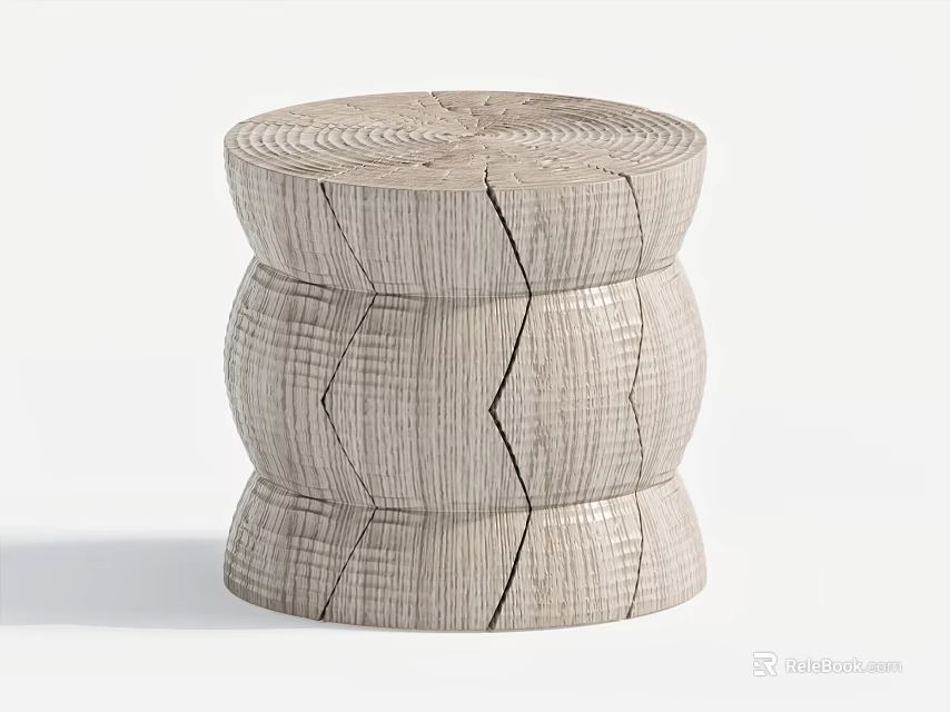 Modern Wooden Stool With Textured Segmented Design And Rounded Light Wood Surface 3d model 