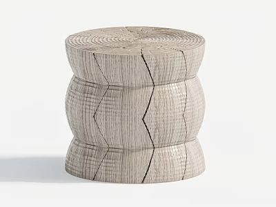 Modern Wooden Stool With Textured Segmented Design And Rounded Light Wood Surface 3d model