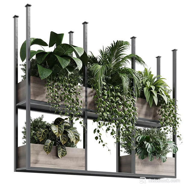 Multi Tiered Metal Shelf With Various Potted Plants For Indoor Greenery 3d model 