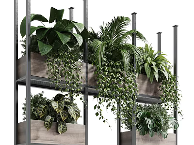 Multi Tiered Metal Shelf With Various Potted Plants For Indoor Greenery 3d model