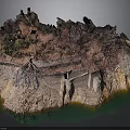 Detailed Rocky Terrain Model With Layered Earth Vegetation And Green Water