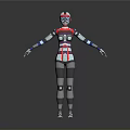 Game And Movie Robot Character Futuristic Design With Red Blue White Gray Mechanical Armor Helmet