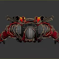Game Movie Character in Red and Gold Intricate Armor with Flame Effect Standing Pose