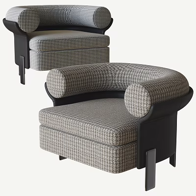 Modern Houndstooth Armchair Design With Gray Fabric Black Frame And Soft Backrest 3d model