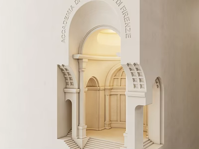 White Architectural Model With Arched Structure Featuring Soft Light Wall Lamp In Minimalist Classical Style 3d model