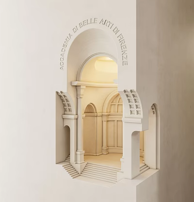 White Architectural Model With Arched Structure Featuring Soft Light Wall Lamp In Minimalist Classical Style 3d model