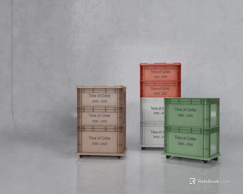 Multi Colored Stacked Crates With Third Class Text in Brown Red and Green Hues 3d model