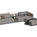 Light Gray Sectional Sofa With Various Colored Throw Pillows Side Table Lamp And Ottoman Blanket 3d model