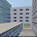 Modern Multi Storey Industrial Factory Building With Large Windows Lawn And Trees
