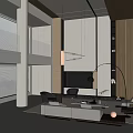 Modern Duplex Living Room With High Ceiling Large Windows Floor Lamp Sofa And Chairs