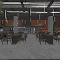 Warm Restaurant Interior With Red Brick Walls Green Plants Pendant Lights And Wooden Decor