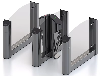 Modern Security Turnstile Access Control System With Metal Frame And Transparent Barriers 3d model