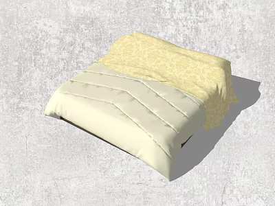 Simple Style Double Bed With Light Colored Quilt And Yellow Bedspread 3d model
