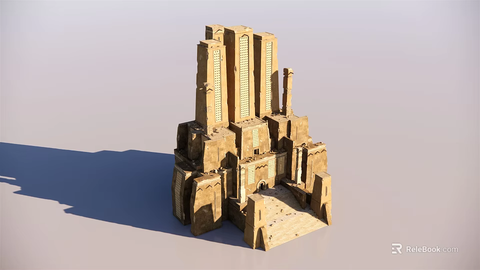 Ancient Stone Architecture 3D Model With Tower Windows And Steps 3d model