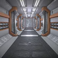 Futuristic Corridor Design With Metallic Structures Bright Ceiling Lights And Industrial Pipes