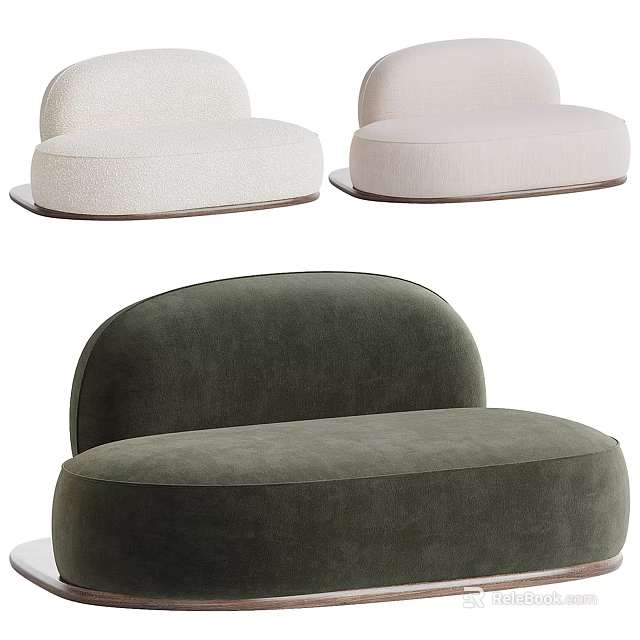 Modern Rounded Sectional Sofa Available in White Beige Green Upholstery with Curved Design 3d model 
