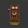 Vintage Wooden Telephone Classic Electronic Appliance with Rotary Dial and Handset