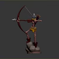 3D Animated Game Archer Character With Crystal Bow Yellow Shorts And Stone Base