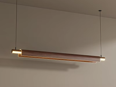 Sleek Linear Pendant Light With Wooden Body And Golden Accents For Modern Interior 3d model