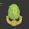 Golden Lion Head Door Handle with Ornate Metal Ring Design for Elegant Home Decor