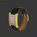 Stylish Modern Wristwatch With Black Leather Strap Gold Case And Square Dial
