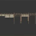 Traditional Wooden Covered Bridge Structure With Pillars Roof Tiles And Railings