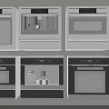 Modern Kitchen Appliances Display With White Black Ovens Microwaves And Coffee Makers