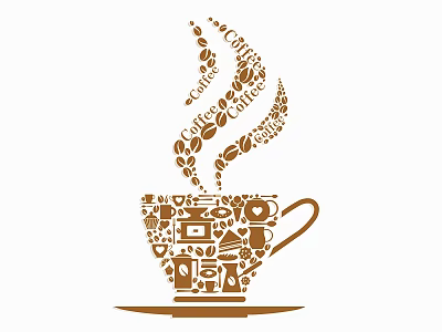 Creative Coffee Cup Shaped Wall Decor Made With Coffee Beans And Coffee Related Icons 3d model