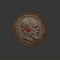 Metallic Circular Coin With Portrait And Inscription On Dark Background With Reflection