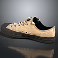 Casual Canvas Shoes Beige Upper With Black Toe Cap Lace Up Design Dark Rubber Sole