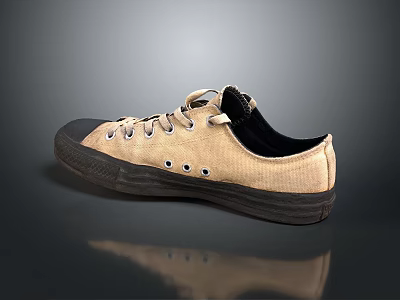 Casual Canvas Shoes Beige Upper With Black Toe Cap Lace Up Design Dark Rubber Sole 3d model
