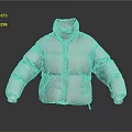 White Padded Puffer Jacket With Stand Collar Zipper Closure And Ribbed Cuffs