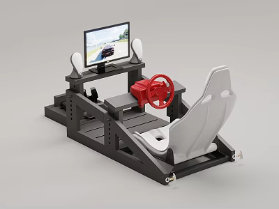 Racing Simulator Amusement Equipment with Red Steering Wheel Comfortable Seat and Display Screen 3d model