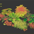 Lush Green Plant Scenery Components With Various Leaves Grass And Bushes