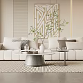 Modern Coffee Table in Living Room with White Sofa Green Plant and Decorative Painting